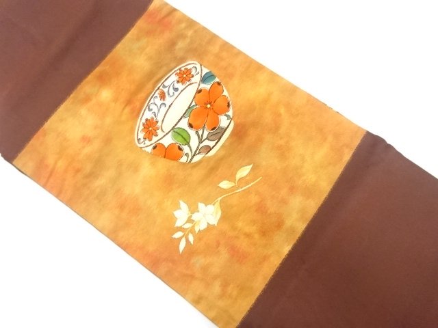 茶碗に花模様織り出し　名古屋帯